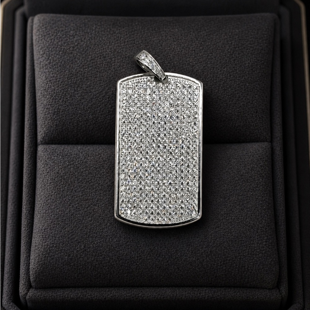 925 Sterling Silver 3.00CT MOISSANITE Pavé Dog Tag Men’s Pendant Iced out